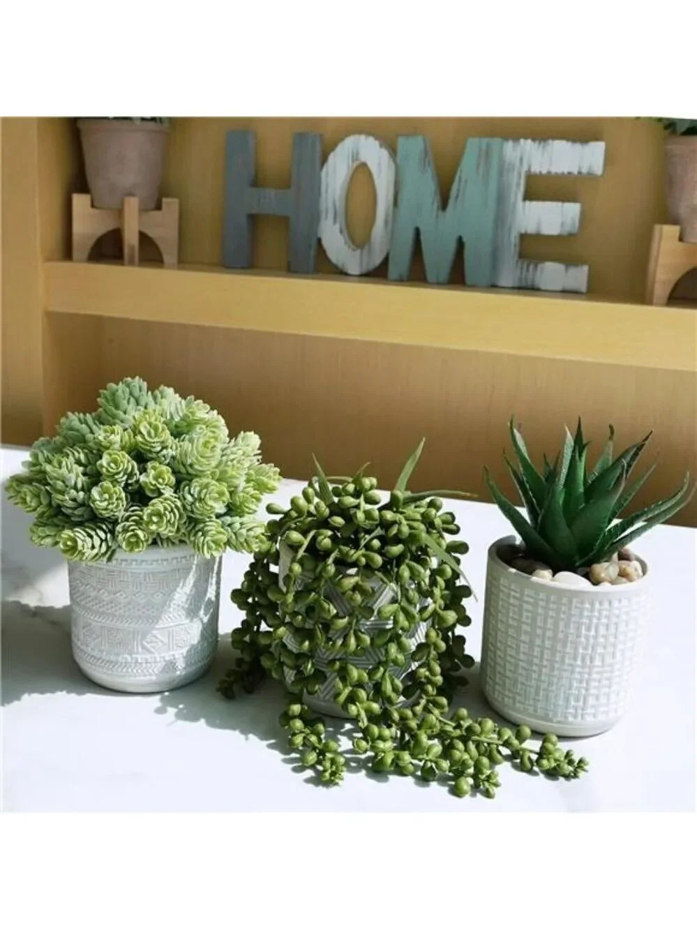 Set of 3 small artificial succulent potted plants faux greenery home office deco